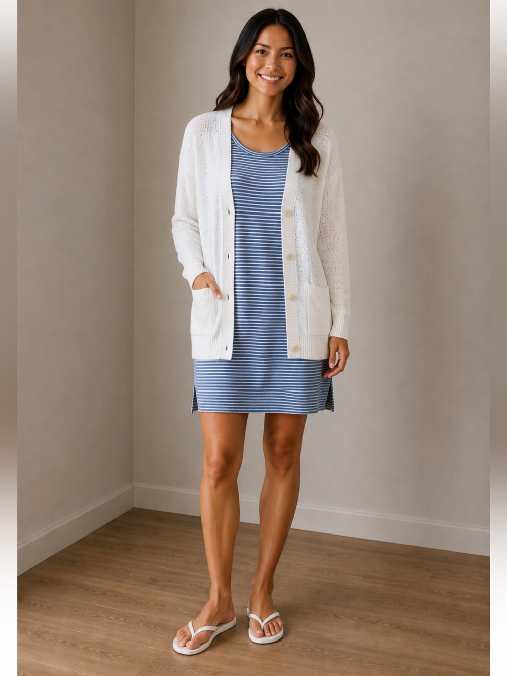 Tommy Bahama Blue & White Striped T-Shirt Dress Short Sleeve Casual